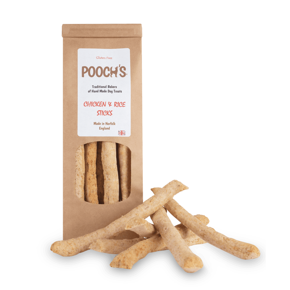 Pooch&#39;s Chicken and Rice Sticks dog biscuits