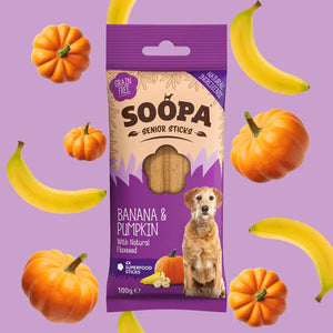 Soopa Banana & Pumpkin dental sticks for senior dogs