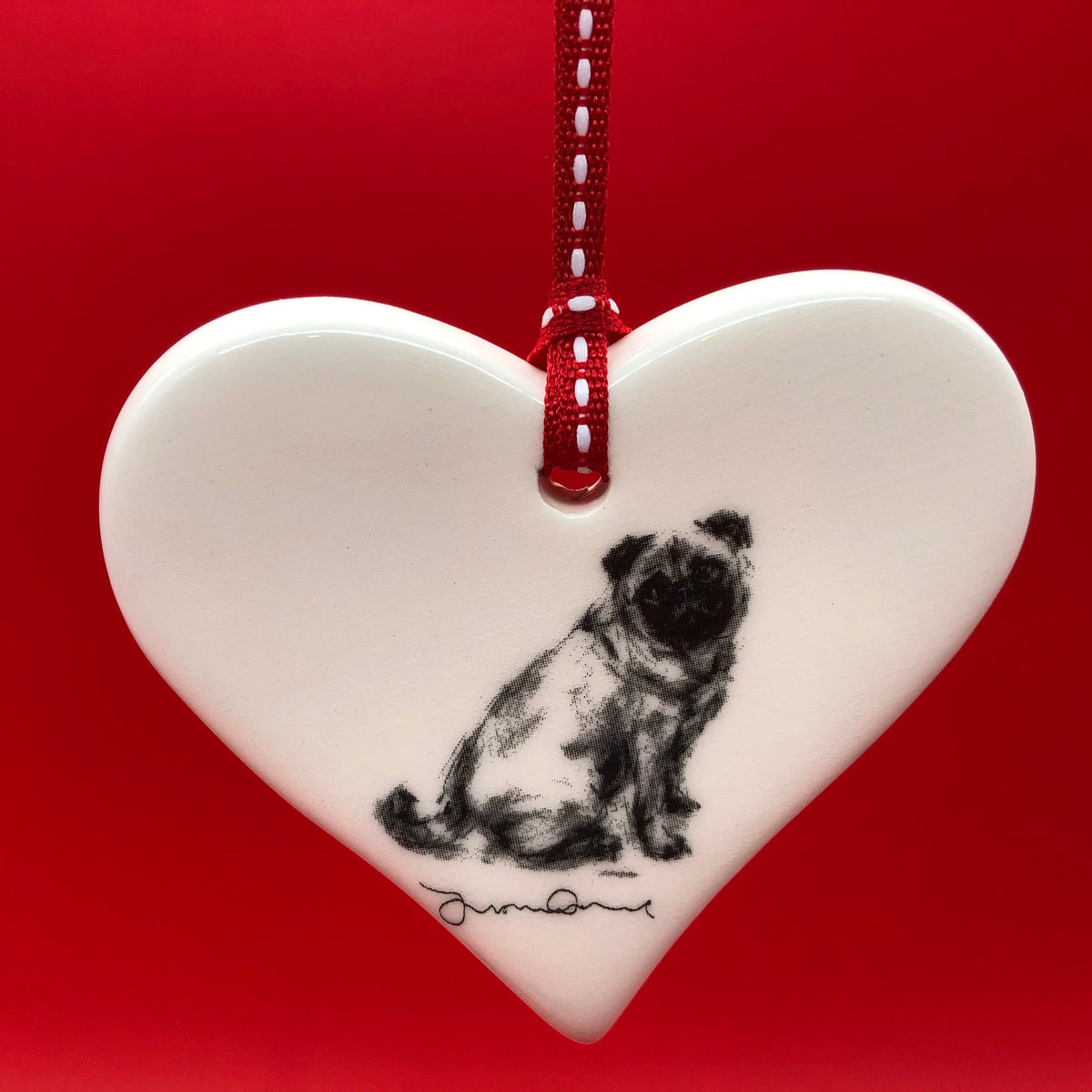 Pug ceramic heart