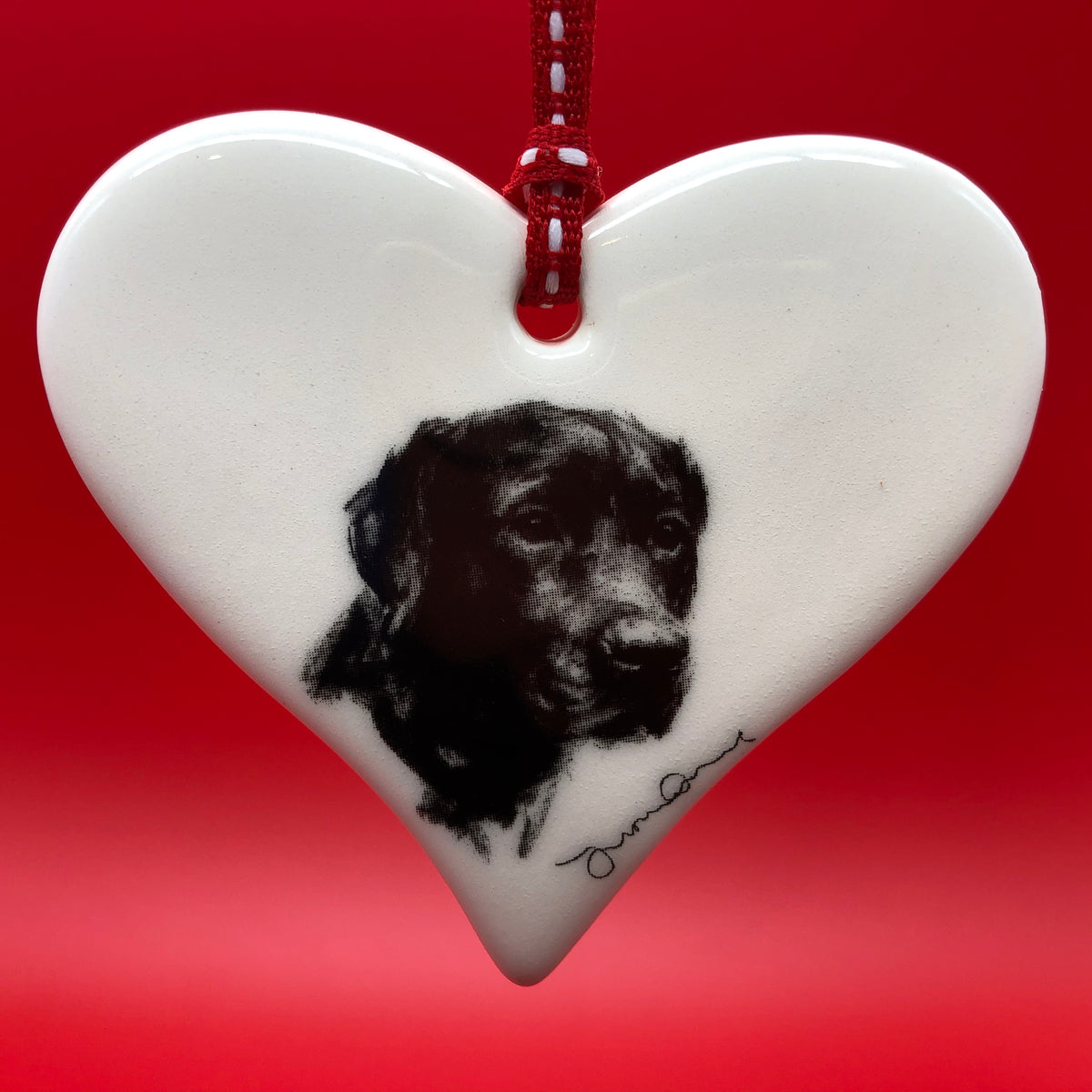 Black Labrador ceramic heart ornament