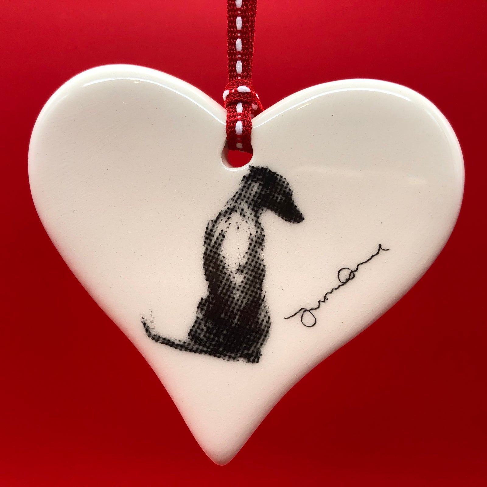 Whippet ceramic heart