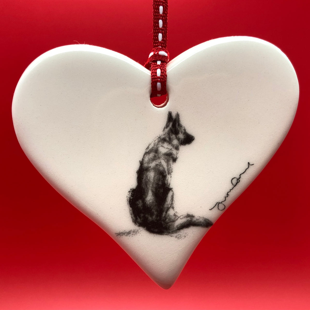 German Shepherd Ceramic Heart Ornament