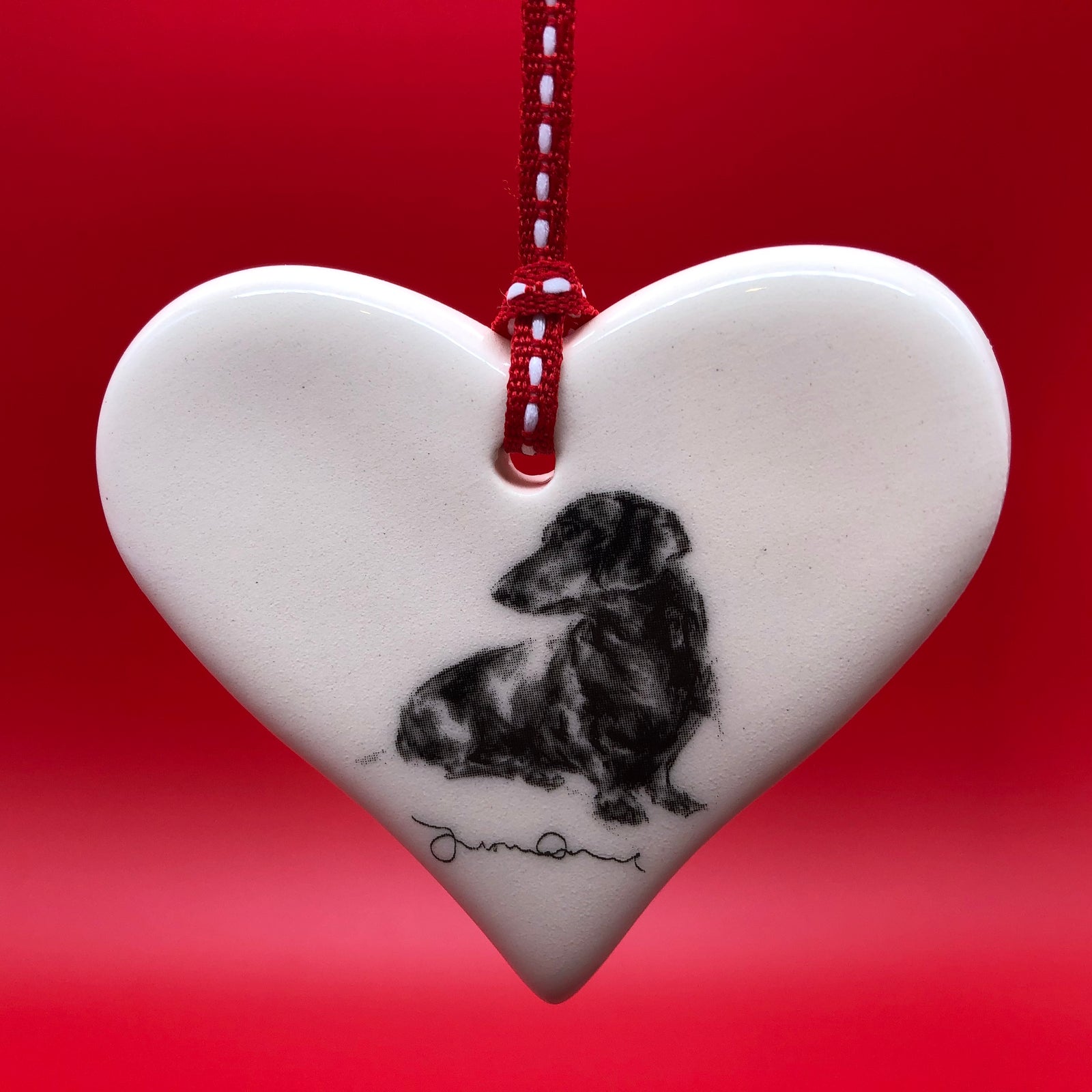 Dachshund ceramic heart