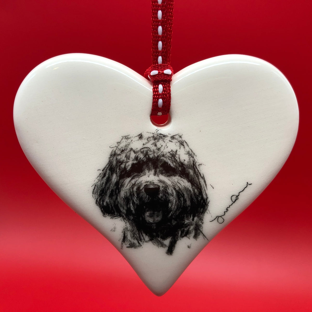 Cockapoo ceramic heart