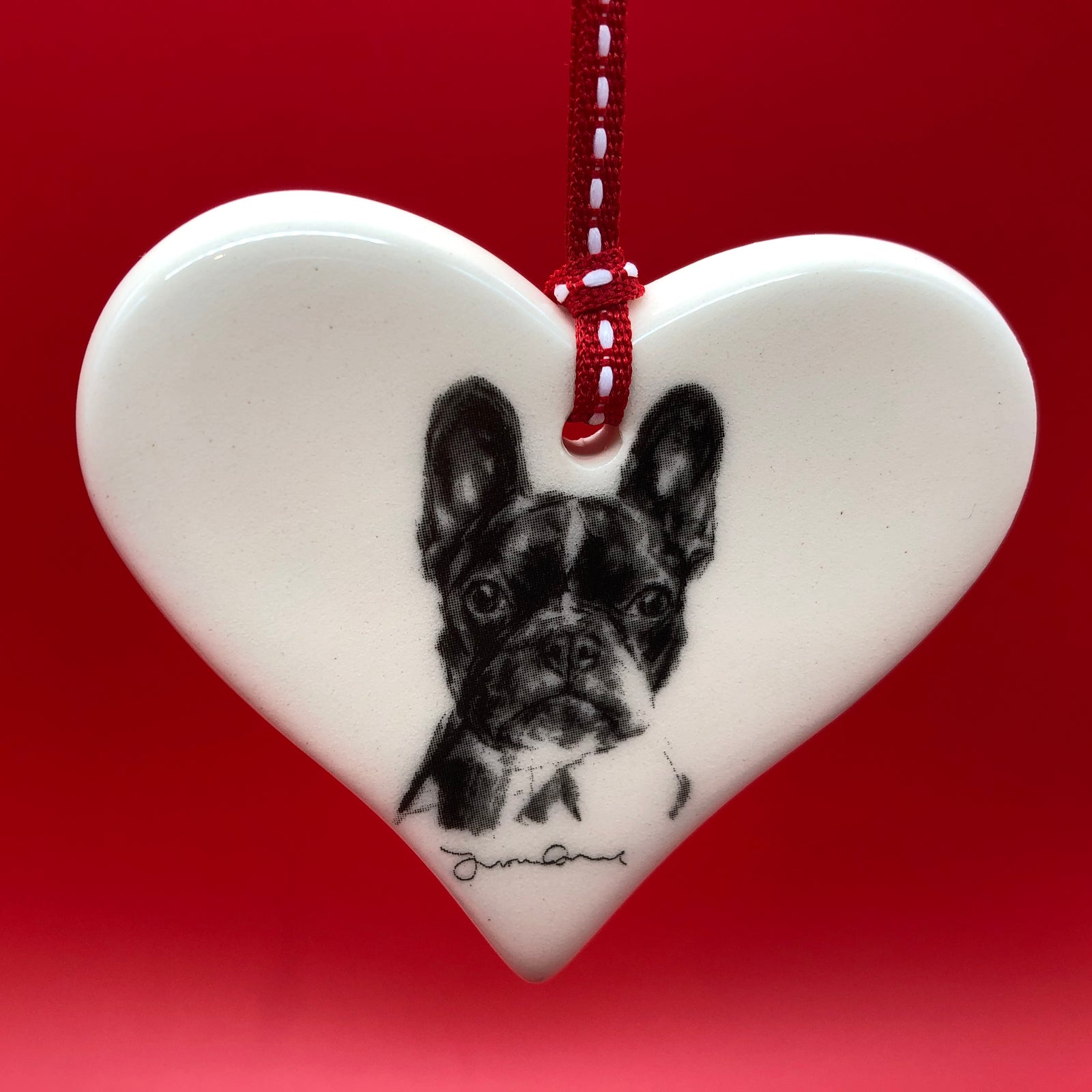 Frenchie ceramic heart